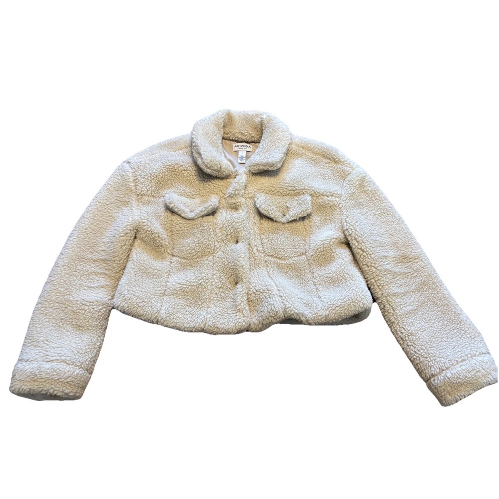 Ivory Cropped Sherpa Arizona Jeans Co Women's Button Down Jacket Sz Medium